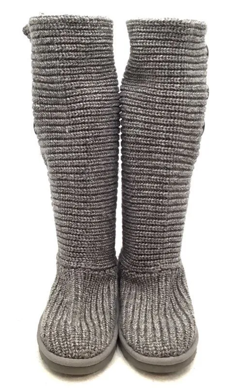 UGG Women's Classic Cardy 5819 Gray Round Toe Mid-Calf Sock Boots - Size 7